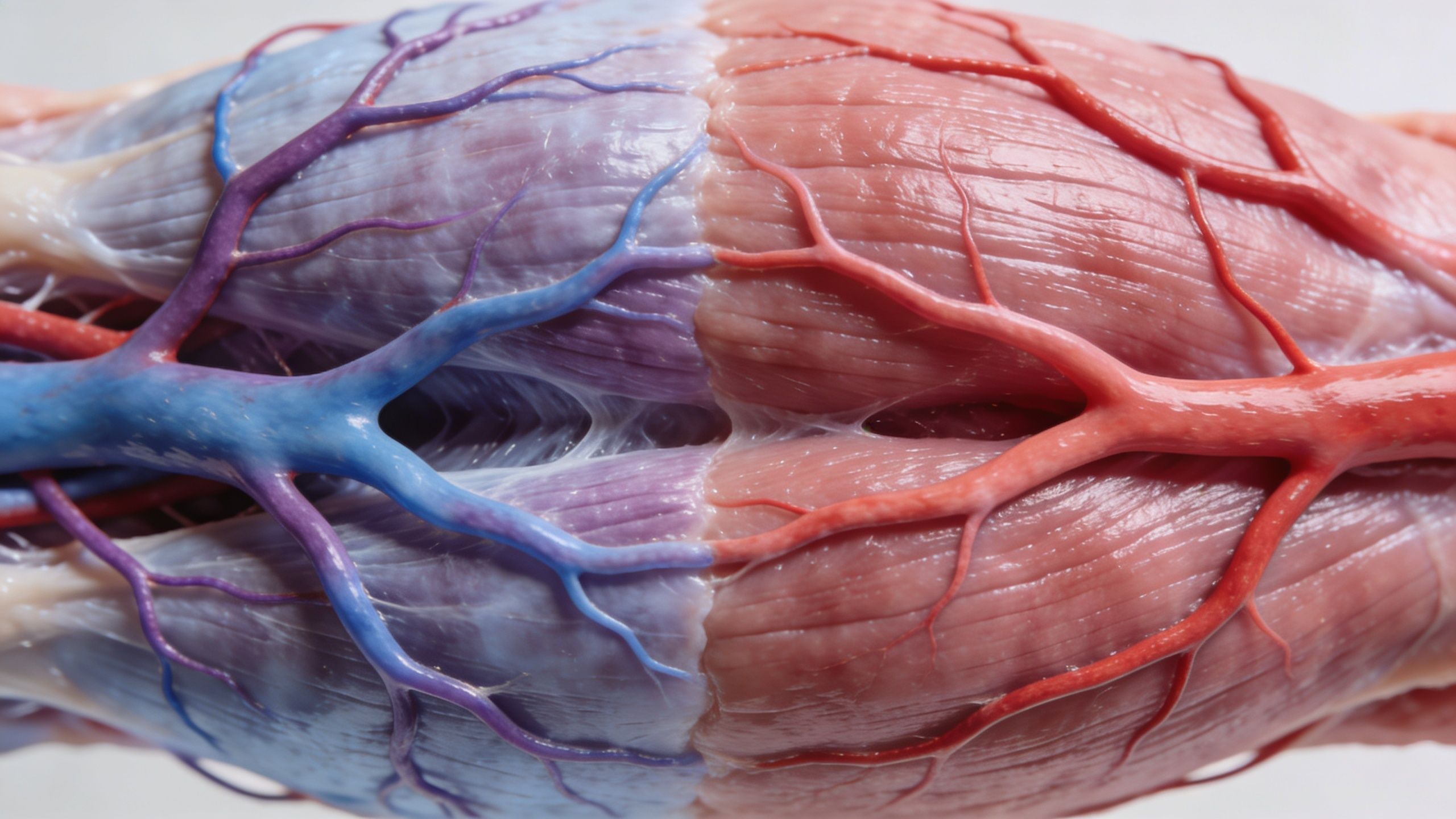 A conceptual anatomical view of muscle tissue showing the contrast between blood flow and muscle recovery.