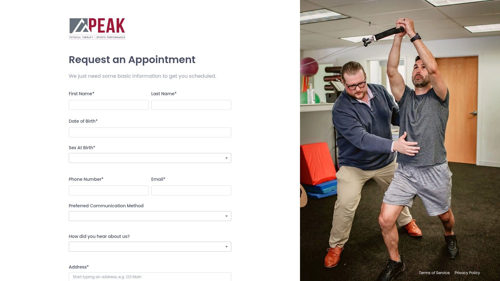 Screenshot from https://peaktherapy.com/request-an-appointment/
